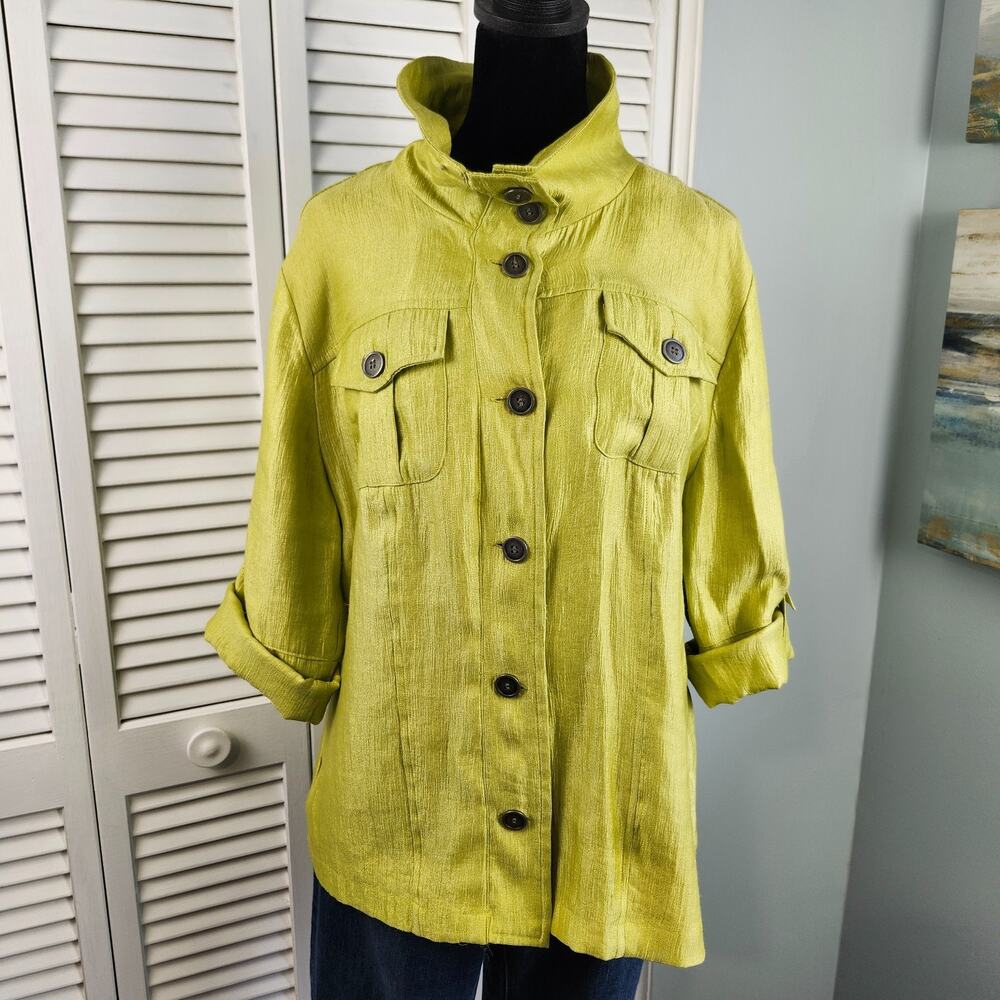 Nue Options size Large Green Shacket High Neck Retro Spring Resort